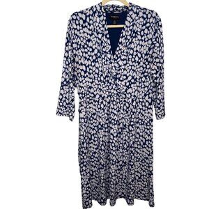 Liz Claiborne Womens XL Blue & White Dress V-Neck 3/4 Sleeve